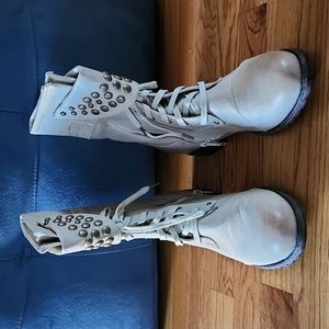 High top cream color boots with studs